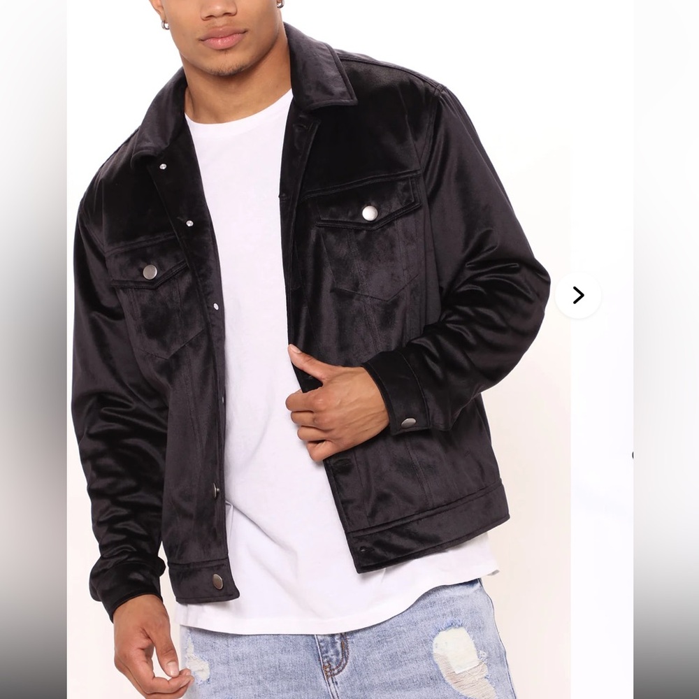 FASHION NOVA Men's Black Velvet Trucker Jacket Large